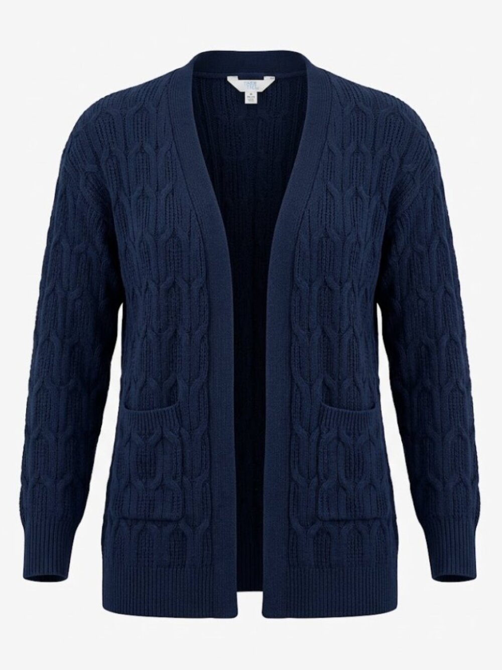 Time and Tru Dark Sea Blue Cable Knit Open Front Cardigan M (8-10)